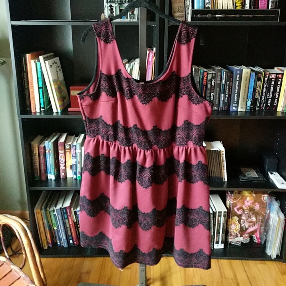 Burgundy lace print cocktail dress by Lucie Lu